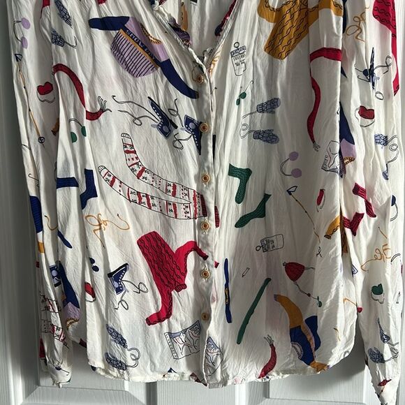 Anthropologie Maeve Snow Day Novelty Print Blouse Top Size 8 - Picture 4 of 7